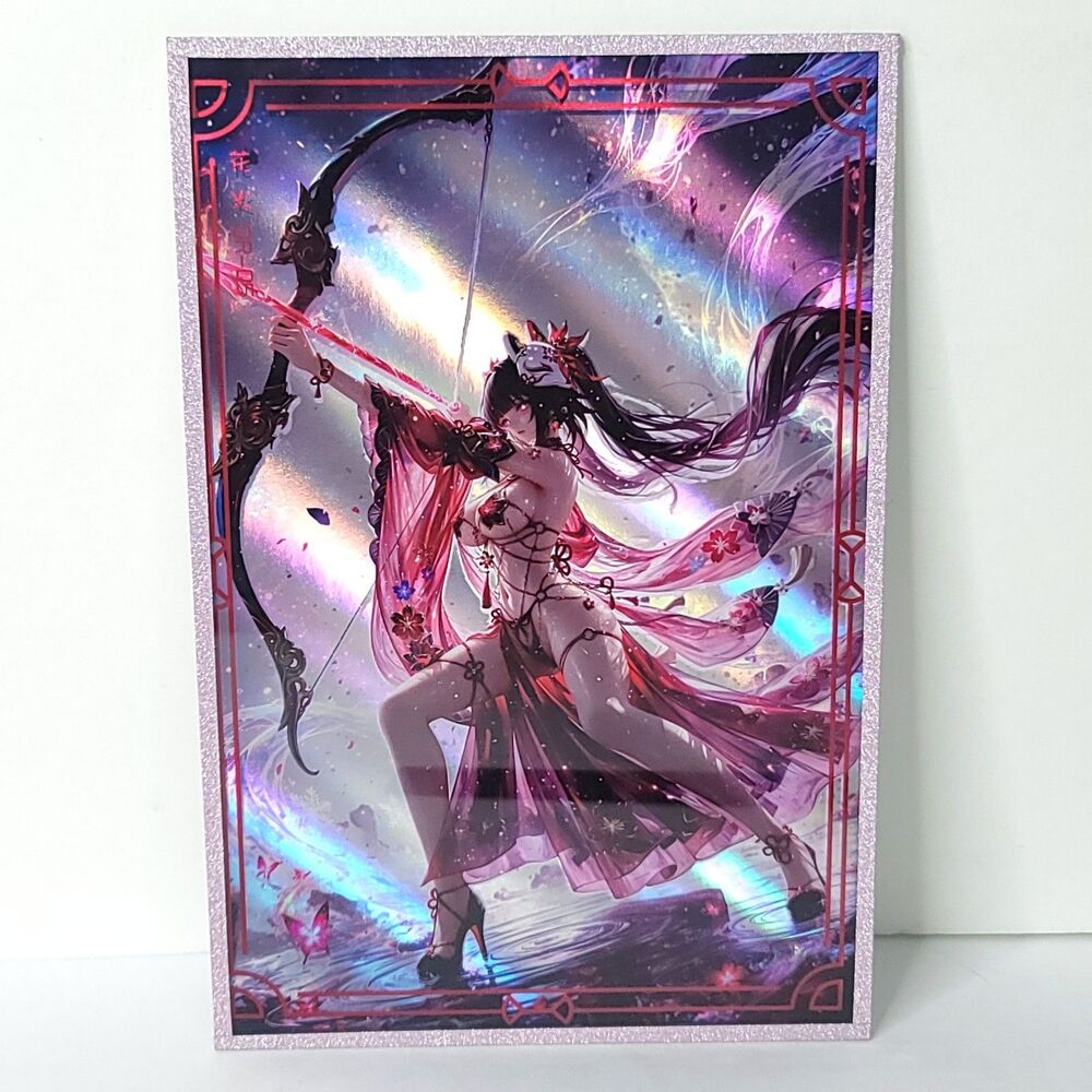 Sparkle Bow Arrow Holo Red Waifu Card Anime Girl Wall Art Oversized Board A5